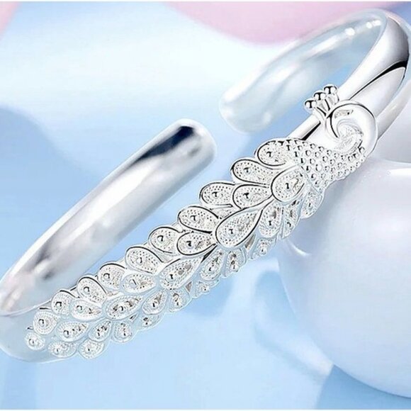 Accessories - Sterling Silver Peacock Adjustable Cuff Bracelet .925